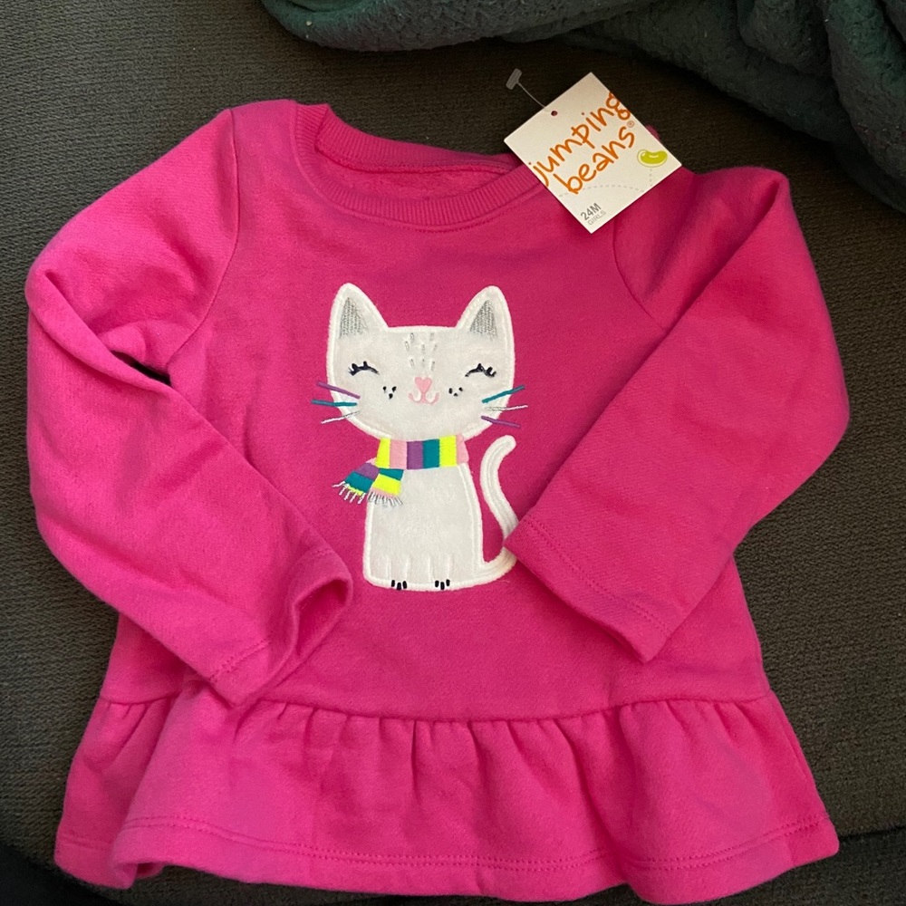 24 month Jumping Bean pink ruffle waist top cat